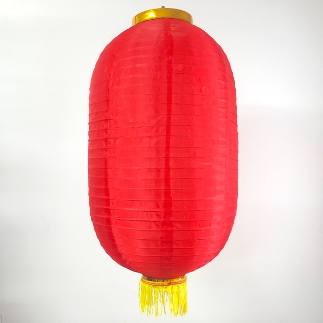 LANTERN, Asian - Chinese Red Silk w Gold Fringe 25 x 50cm L